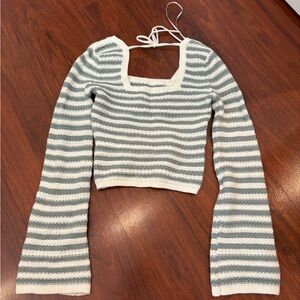 Hollister Striped Off-the-Shoulder Cropped Sweater - White & Sage